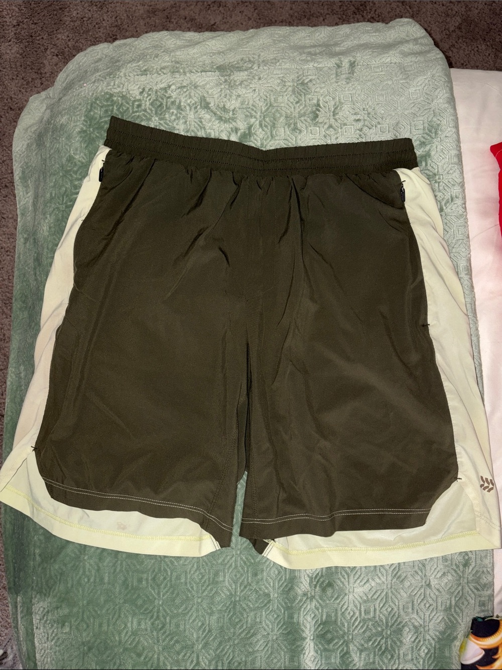 all in motion Olive Green Athletic Shorts with Cream Panels